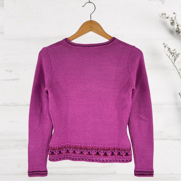 MASTINA Cardigan Wool Blend knitted Fuchsia Crochet Detail Sweater - Picture 3 of 14